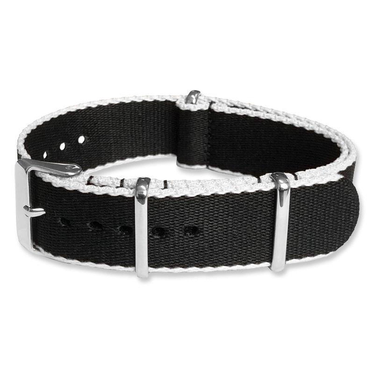 Seatbelt NATO Horlogeband Deluxe Nylon Strap Zwart Wit 20mm