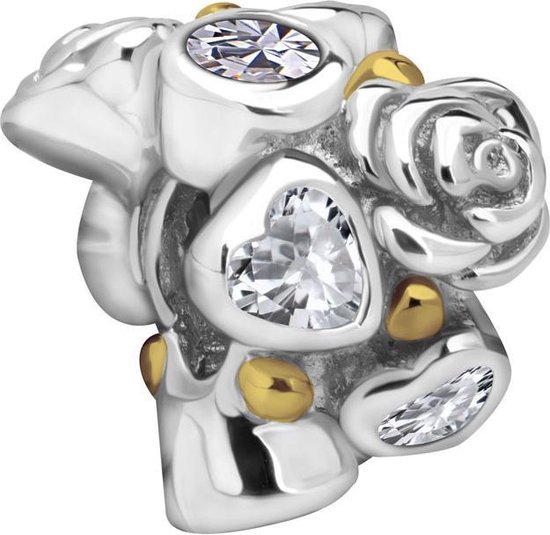 Quiges - 925 - Zilveren - Bedels -Sterling zilver - Beads - Multi Rozen met Zirkonia Kraal Charm - Geschikt – voor - alle bekende merken - Armband Z467