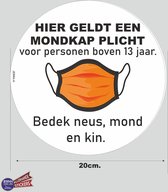 Het dragen van een mondkapje is verplicht sticker 20cm. groot.