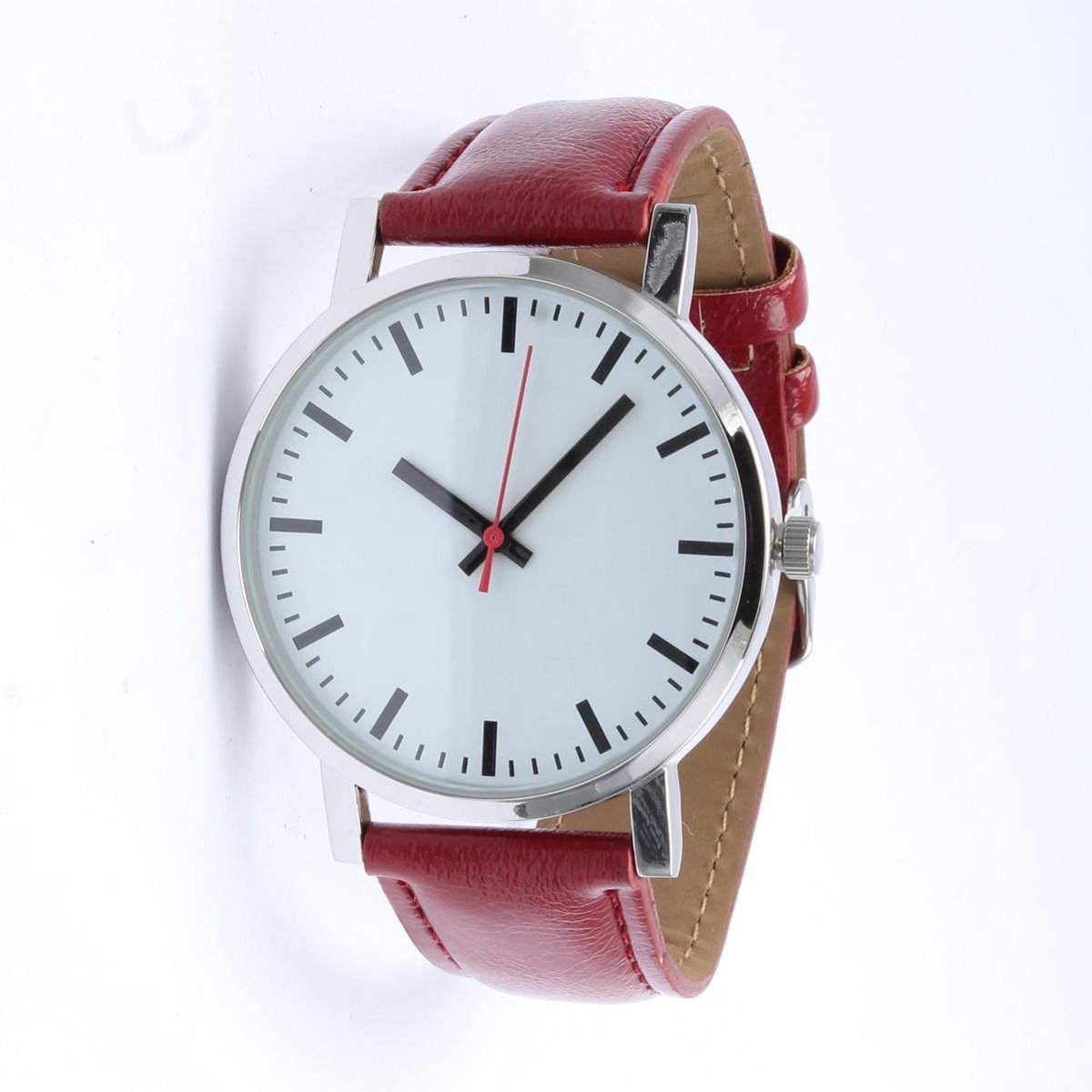 Brigada - unisex horloge - rode horloge band - lederen horlogeband - quartz uurwerk