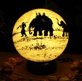 Handgemaakte KamelenHuidLamp uit Multan 23cm - Olifant / Zwart / Kamelenhuid - 23cm Rond- Unieke Decoratieve Tafellamp met Prachtige Beschilderingen - voor slaapkamer, woonkamer, kantoor, ...