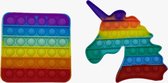 An Phu  Set van 2 Pop It Fidget Toy regenboog unicorn rainbow  + regenboog Vierkant rainbow