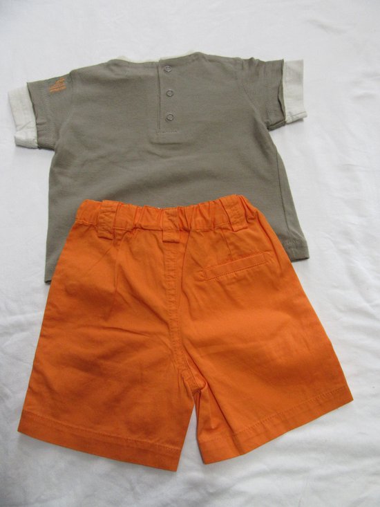 noukie's , ensemble de vêtements , garçons , t shirt + short , kaki / orange , 12 mois