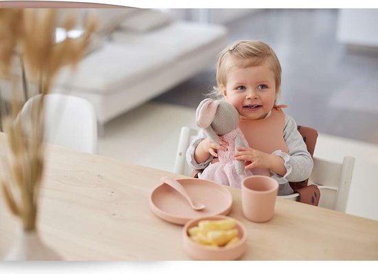Jollein - Kinderserviesset 4-delig (Pale Pink) - Siliconen - Baby Servies, Baby Bestek - 6-18 maanden van Jollein — afbeelding 5