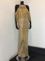 Gouden gala jurk met franjes