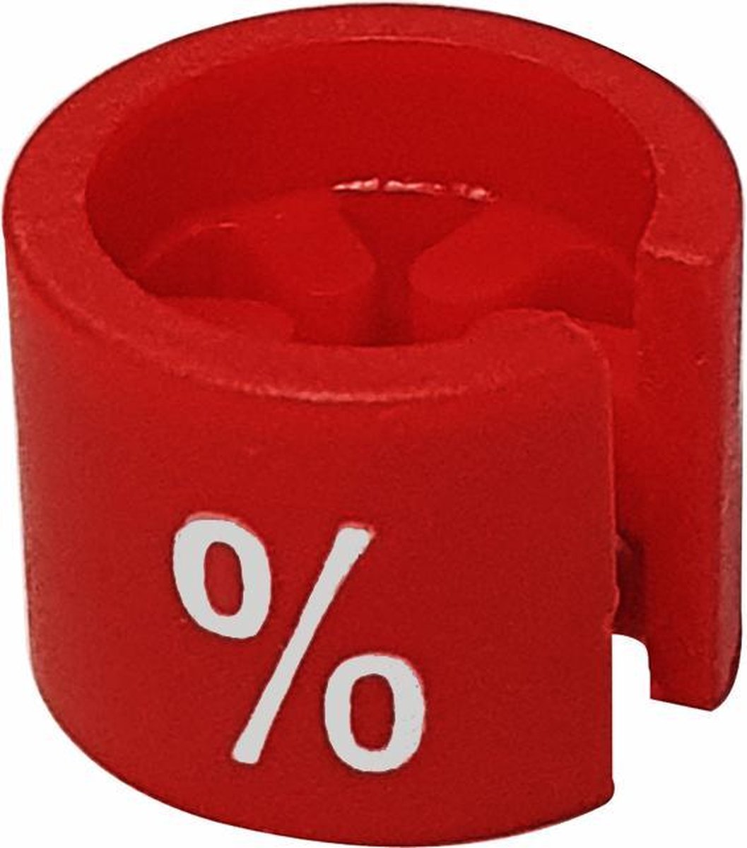 Maatdop / maataanduiding voor kledinghanger / kapstok rood met de opdruk % (per 100 stuks)