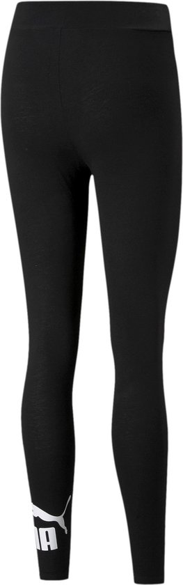 Achterkant van een zwarte, strakke dameslegging van PUMA, met logo op de linker enkel.
