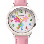 Horloge-bloem-midden roze-leer-Charme Bijoux