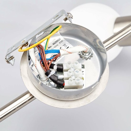 Lindby - Plafonnier LED - 6 lumières - métal, verre - H : 19,5 cm - E14 - nickel mat, blanc opale - Sources lumineuses incluses