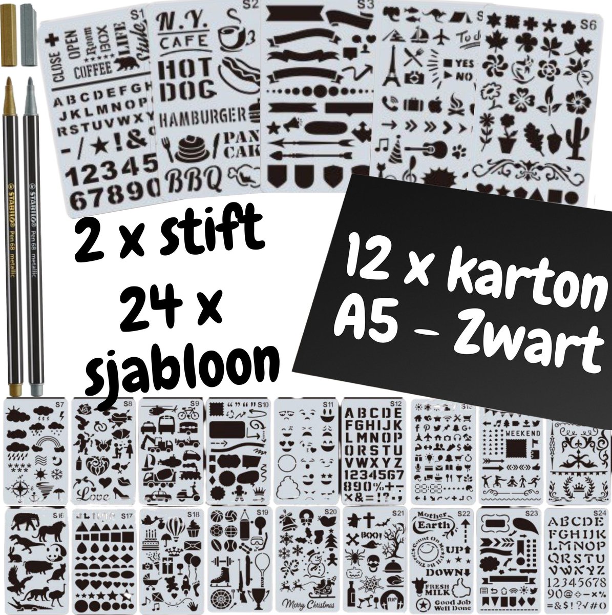 Bullet Journal Stencil Set - Sjablonen - Hobby Creatief Volwassenen - Handlettering - Scrapbook