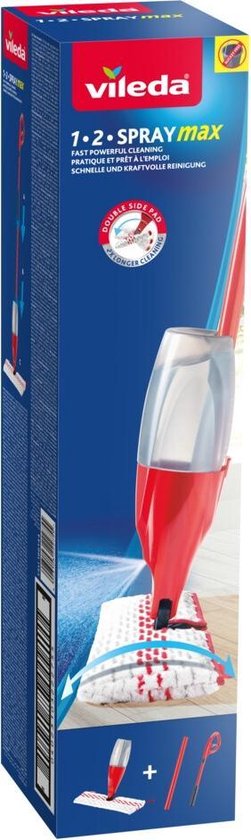 Vileda 1-2 Spray Max - Vlakke mop met sproeisysteem en pad in microvezels - Voor Iedere Vloer