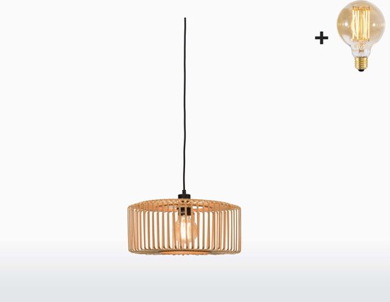 Hanglamp - BROMO - Naturel Bamboe - Rond - Small (40x18cm) - Met LED-lamp