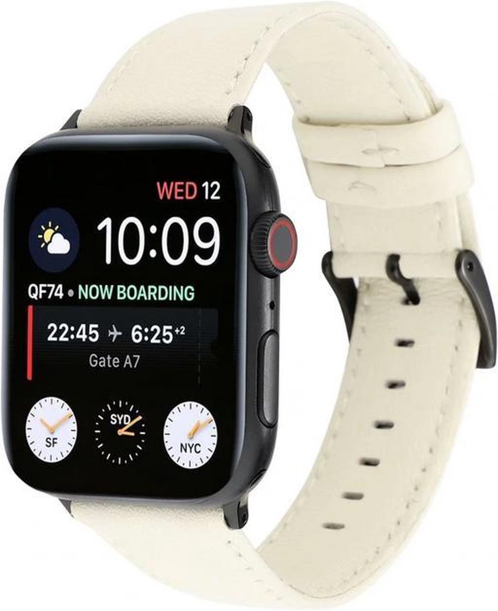 Fungus - Smartwatch bandje - Geschikt voor Apple Watch 42 / 44 / 45 / 49 mm - Series 1 2 3 4 5 6 7 8 9 SE Ultra iWatch - PU leer - Wit