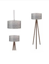 YILTEX – Vloerlamp / Vloerlampen Woonkamer / Lamp / Staande Lamp / Lamp E27 / Driepoot Lamp / Tafellamp Slaapkamer / Hanglamp – 3 delig – Hout - Grijs Met Bruine Voeten