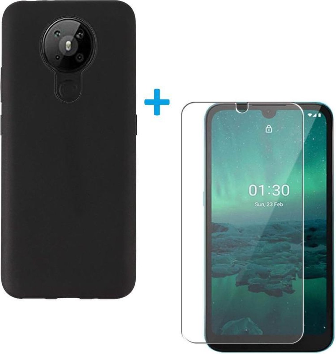 Hoesje Geschikt voor: Nokia 5.3 - Soft TPU Siliconen Case & 2X Tempered Glas Combi - Zwart