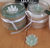 Ilovecandle- handgemaakte succulents/ vetplant kaars in groen en wit