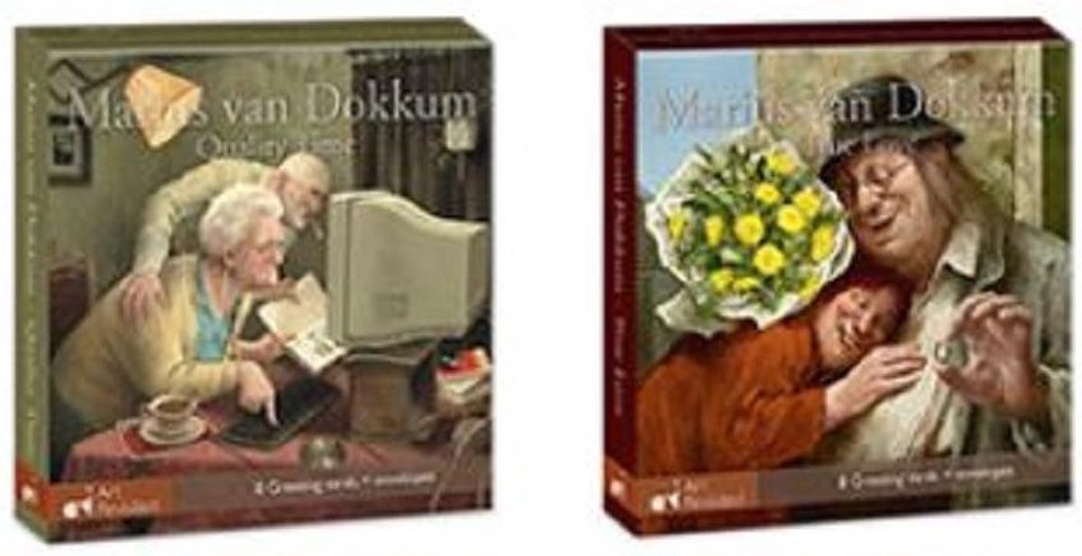 Marius van Dokkum. Set van 2 kaartenmapjes met dubbele wenskaarten Quality time - True love ( totaal 16 kaarten)