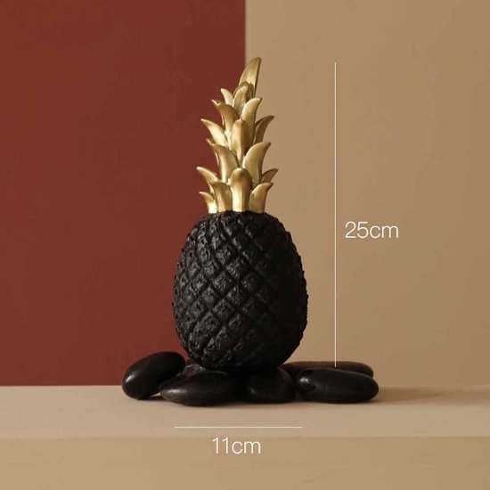 BaykaDecor Decoratief Beeld - Ananas Decoratie - Zwart Ananas Beeldje - Vensterbank decoratie - 25 cm Zwart Goud - Standbeeld
