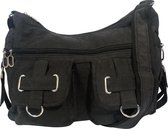 THL Design – Dames Schoudertas – Suèdine / Stoffen tas – Lichtgewicht – Veel Vakken – Zwart
