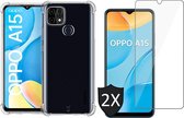 Oppo A15 Hoesje en Oppo A15 Screenprotector - Oppo A15 Hoesje Transparant - Oppo A15 Hoesje Transparant Shock Proof Case + 2x Oppo A15 Screen Protector Glas