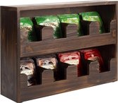 Multi optionele Theedoos - Verkoold hout - 8 vaks (88 zakjes) - Duurzaam - 32x8x22 cm