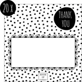 20x Bedankkaartje / Bedankt kaartjes / Thank You kaartje | 13,5 x 13,5 cm | stippen | zwart & wit