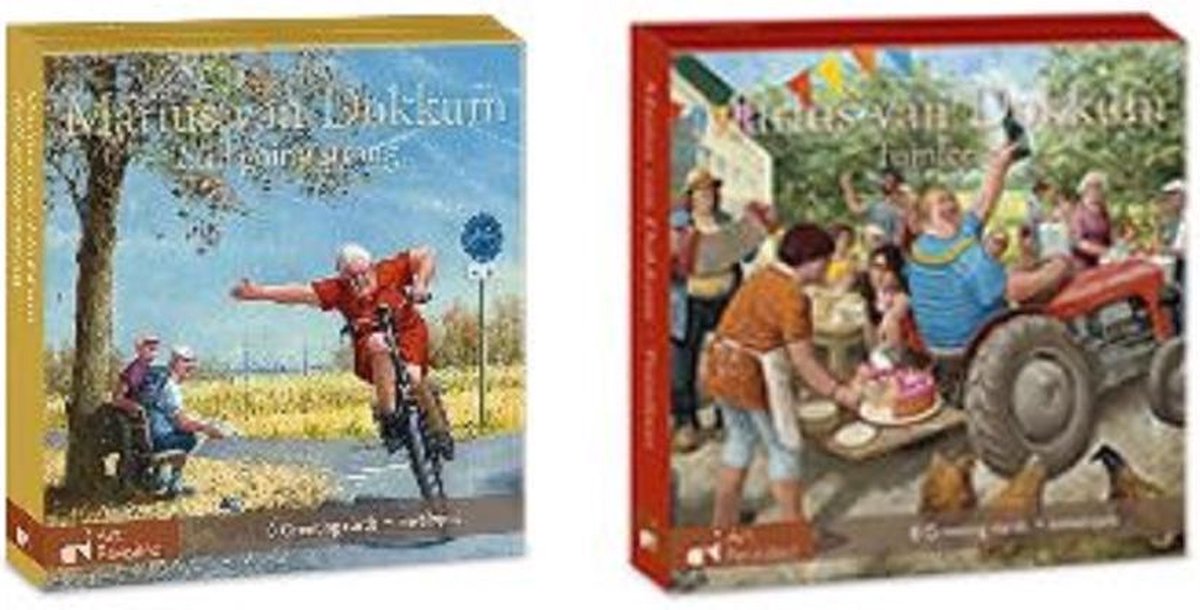 Marius van Dokkum. Set van 2 kaartenmapjes met dubbele wenskaarten Still going strong - Tuinfeest ( totaal 16 kaarten)