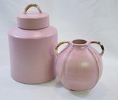 Zara Home set: kruik en pot - roze - kruik:15 x Ø 15 - pot met deksel: 17 x Ø 26 cm