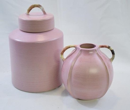 Zara Home set: kruik en pot - roze - kruik:15 x Ø 15 - pot met deksel: 17 x  Ø 26 cm | bol.com