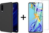 Huawei P30 hoesje zwart siliconen case hoes cover hoesjes - 1x Huawei P30 screenprotector