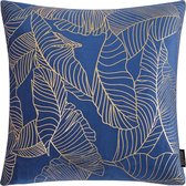 Velvet Leaves Blauw Kussenhoes | Fluweel / Polyester | 45 x 45 cm