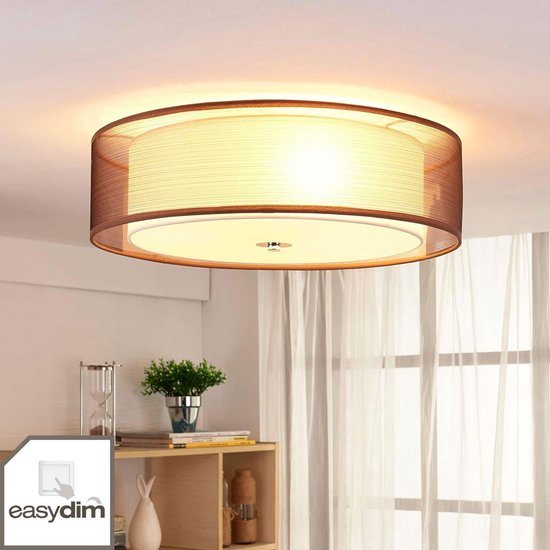 Lindby - plafondlamp - 3 lichts - stof, metaal, glas - H: 14.5 cm - E27 - bruin, wit, chroom