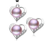 925 Sterling Zilver Natuurlijke Zoetwater Roze Parel Hanger Sieraden Sets Voor Vrouwen 8-9 Mm Parel