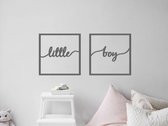 HOUTEN WANDDECORATIE / WOODEN WALL DECORATION - MUURDECORATIE VOOR DE KINDERKAMER / WALL ART FOR KID'S ROOM - WANDTEKST KADER / WALL TEXT FRAME: Little boy - 40cm x 40cm - GRIJS /