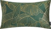 Velvet Leaves Long Groen Kussenhoes | Fluweel / Polyester | 30 x 50 cm