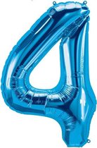 Helium ballon - Cijfer ballon - Nummer 4 - 4 jaar - Verjaardag - Blauw - Blauwe  ballon - 80cm
