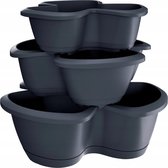 Respana Trio Pot de fleurs à 3 compartiments Pot de fleurs Pot de fleurs Tour empilable 3 niveaux - Grijs foncé