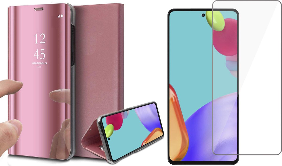 Hoesje geschikt voor Samsung Galaxy A52 - Spiegel Book Case - Roségoud - Met Screenprotector