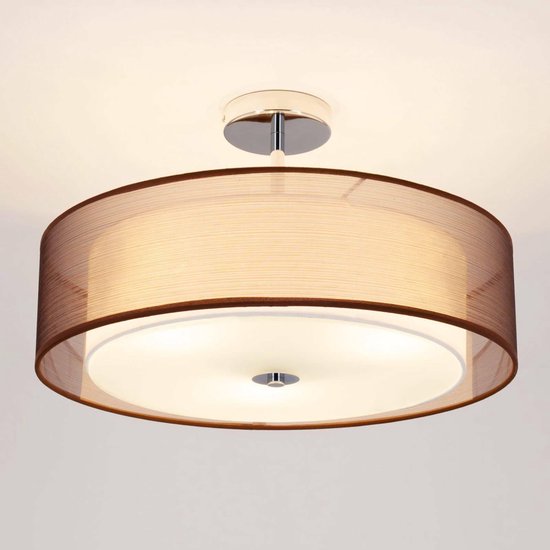 Lindby - plafondlamp - 3 lichts - metaal, textiel, glas - H: 27.5 cm - E27 - chroom, bruin, wit