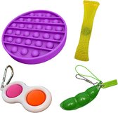 Pop it Fidget toys pakket set - Pop it - Pop All Up® - 4 Delig - Simple dimple - Pea popper - Mesh-and-marble fidget toy - Pop it paars - Incl unieke speluitleg!
