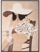 Canvas met lijst - Vrouw Bloemen -  Beige - Woondecoratie -