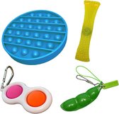 Pop it Fidget toys pakket set - Pop it - Pop All Up® - 4 Delig - Simple dimple - Pea popper - Mesh-and-marble fidget toy - Pop it blauw