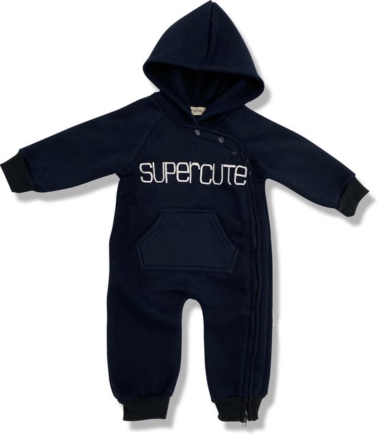 Supercute jumpsuit met capuchon donkerblauw maat 80 navy