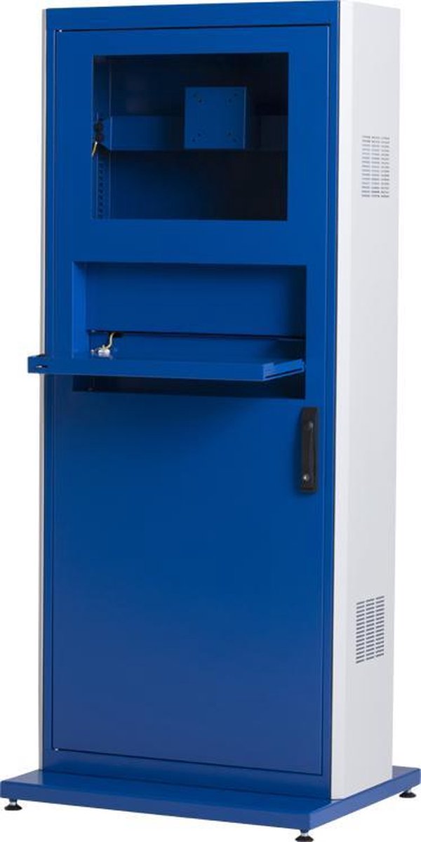 Metalen computerkast werkplaats | Blauw/grijs | 22 inch. | 177x75x33 cm (HxBxD) | ventilator en ventilatierooster | CKP-101