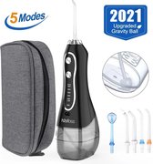 YQB Waterflosser - Monddouche - 5 Reinigingsstanden - 5 Opzetstukjes - 300ml Tank - Inclusief  opbergtas - Zwart