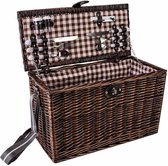 Picknickmand 4-persoons - Riet donkerbruin - Met luxe servies en flesopener
