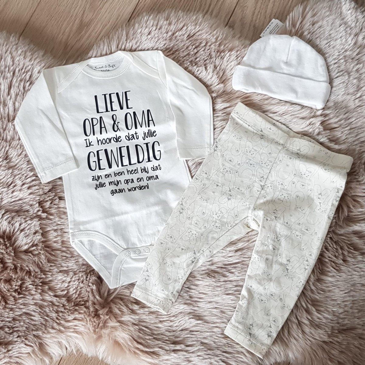 Baby cadeau geboorte meisje jongen set met tekst aanstaande zwanger kledingset Rompertje opa en oma Ik hoorde dat jullie geweldig zijn en ben heel blij jullie gaan worden! ontmoeten!  aankondiging bekendmaking zwangerschap voor de liefste aanstaande