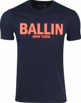 Ballin - Heren T-Shirt - Ronde Hals - Regular Fit - Navy - Neon Oranje