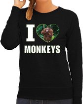 I love monkeys trui met dieren foto van een Orang oetan aap zwart voor dames - cadeau sweater apen liefhebber M