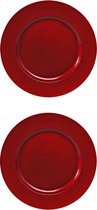 10x stuks diner borden/onderborden rood met glitters 33 cm